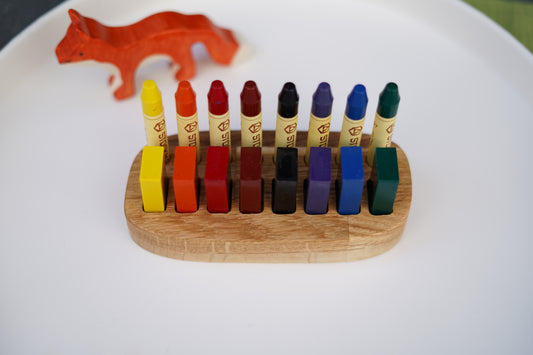 Waldorf Buntstifthalter aus Eichenholz mit Stockmar Stiften und Wachsmalblöcken – Himmelsholz